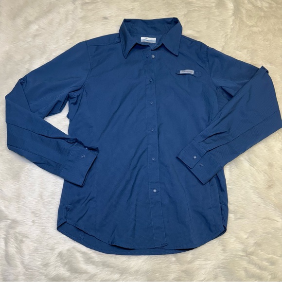 Columbia Sportswear PFG navy snap front long sleeve shirt Omni shield - Picture 1 of 5
